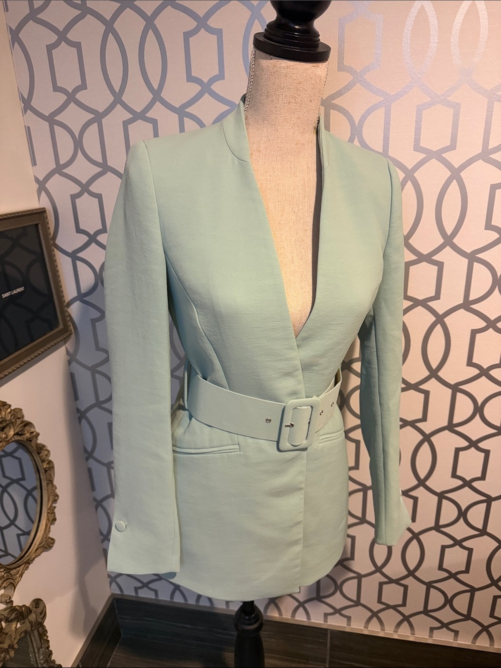 Zara Mint Green Belted Blazer